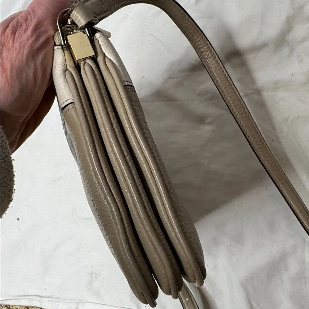 Kate Spade Leila Triple Gusset Two Toned Beige and‎ Cream Pebbled Crossbody Bag